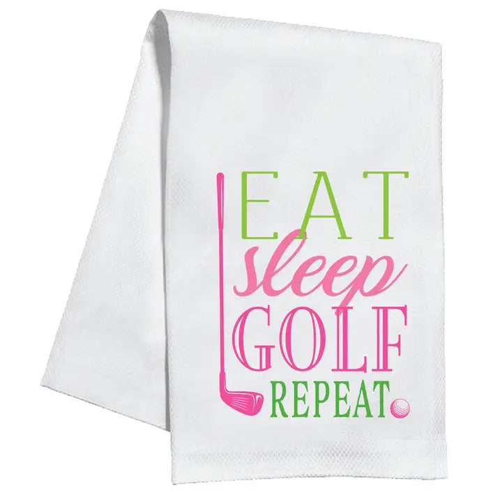 Eat. Sleep. Golf. Repeat. Kitchen Towel by Rosanne Beck Collections