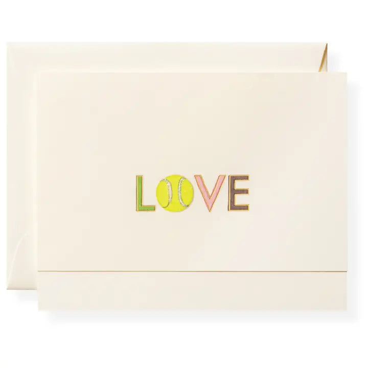 Karen Adams Tennis Love Note Card – Luxe Letterpress Greeting Card with Hand Glitter